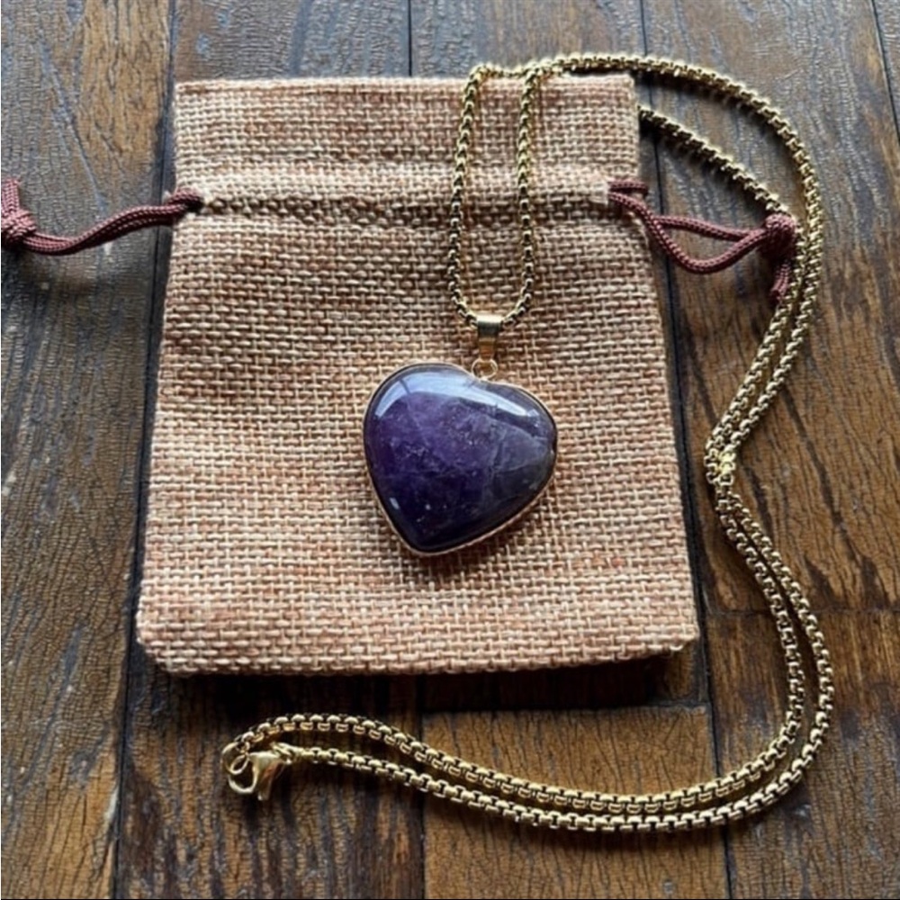 Amethyst Heart Necklace Amethyst Pendant Crystal Heart Necklace Genuine Amethyst
